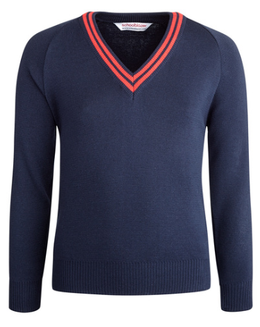 Senior School Navy V Neck 2 Red Stripe Jumper