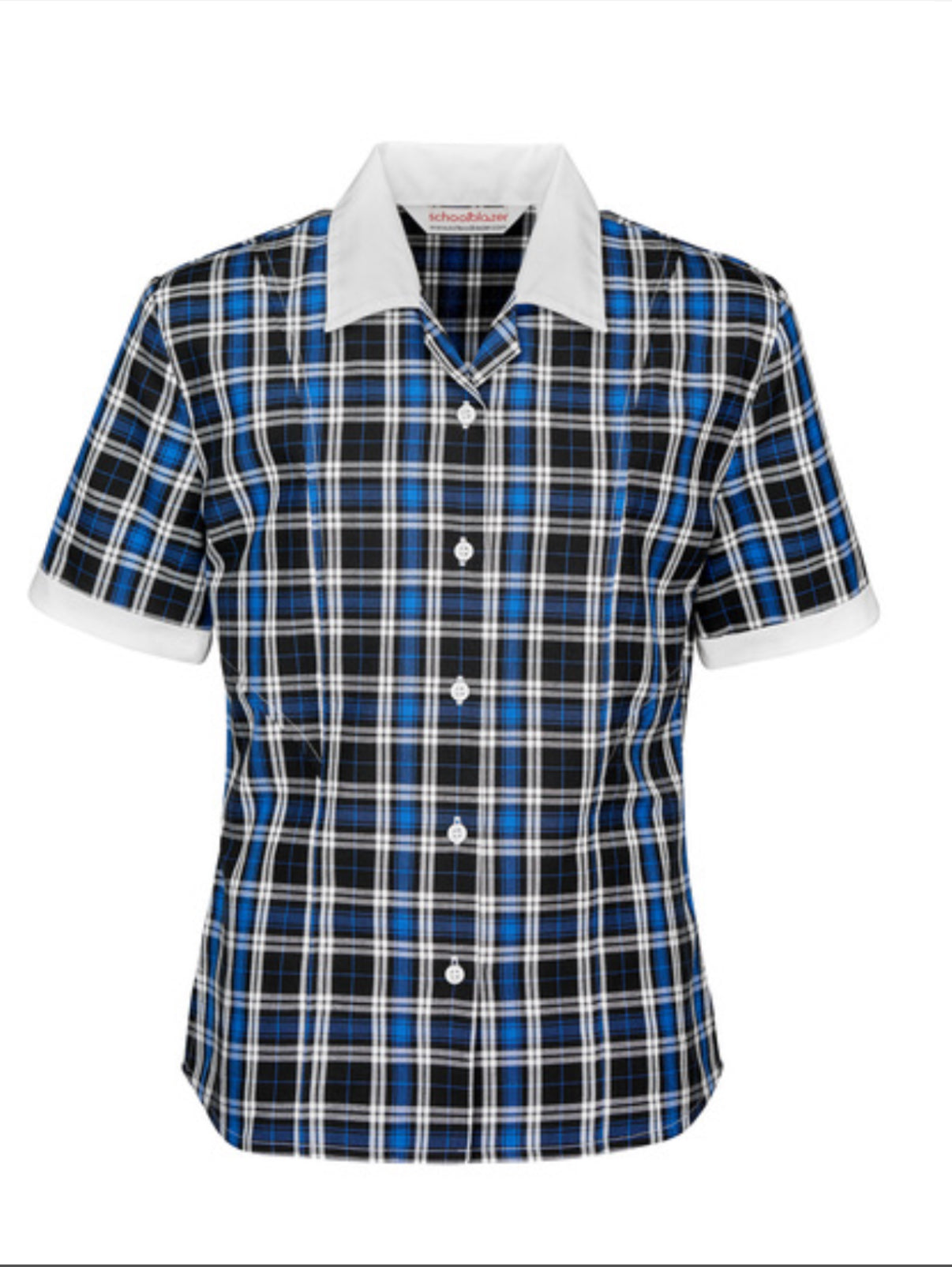 Blue/White Check Short Sleeve Revere Blouse